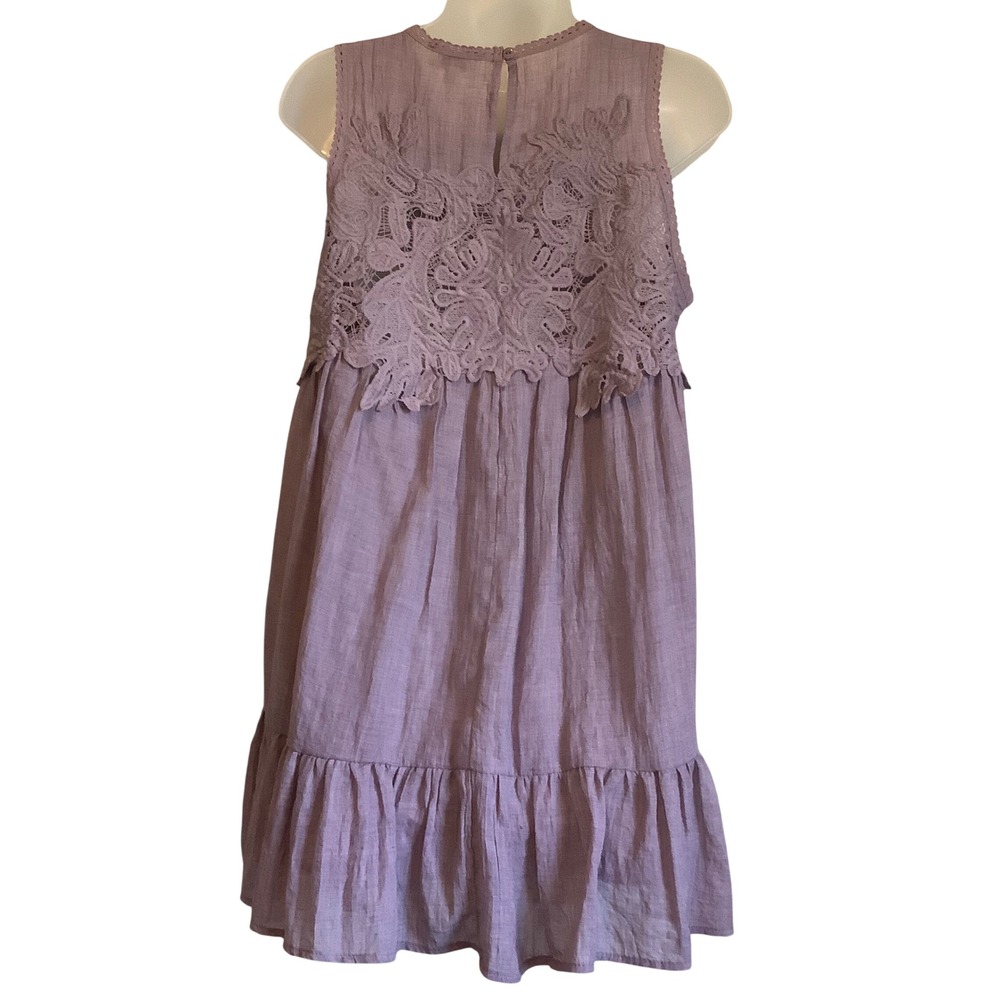 Umgee Womens Mauve Purple Lace Crochet Boho Gauze Tiered Ruffle Mini Dress Med. - Picture 7 of 9